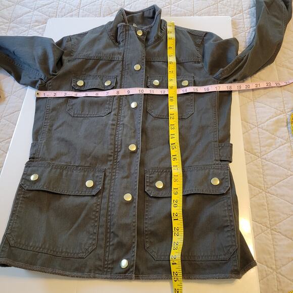 J Crew Downtown Field Jacket Women's XS Army Green Gold Zip Snap Chore Safari - Picture 8 of 13